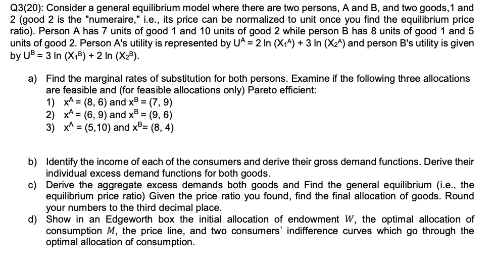 model where there are two persons, A and B, and two goods,1