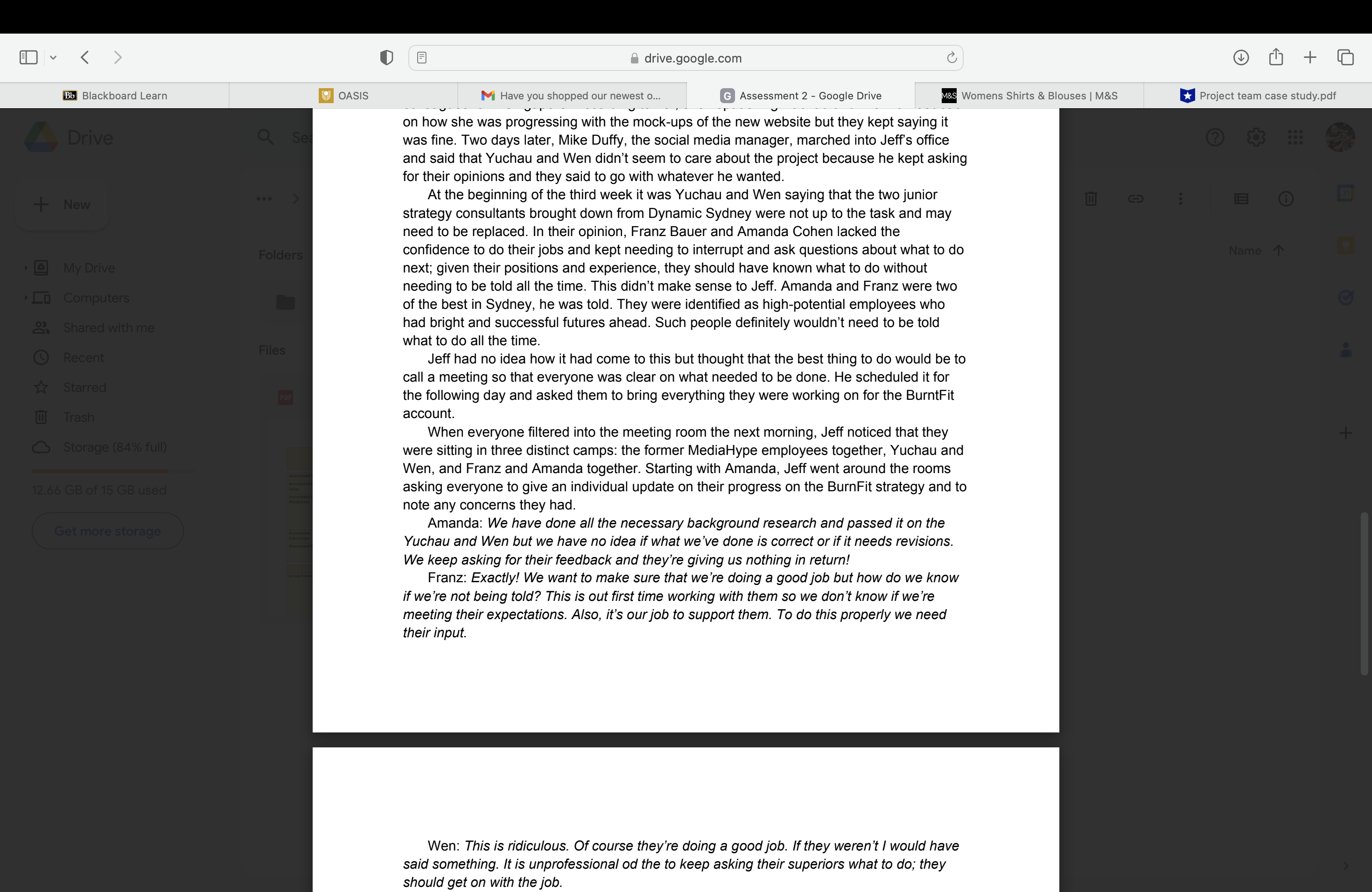 & Blouses | M&S Project team case study.pdf Drive Q Search in