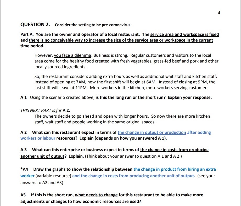  QUESTION 2. Consider the setiing to be pre-coronavlrus Part A. You