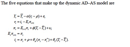  The five equations that make up the dynamic AD-AS model area)