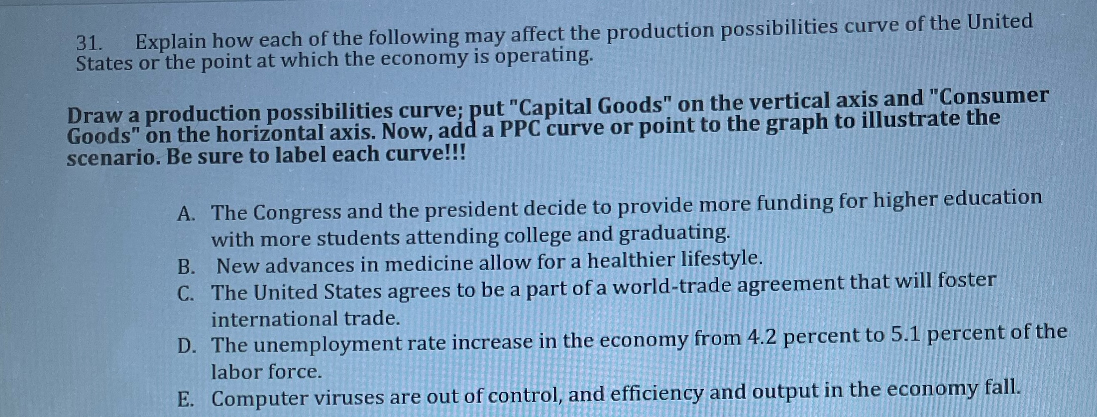 31. Explain how each of the following may affect the production