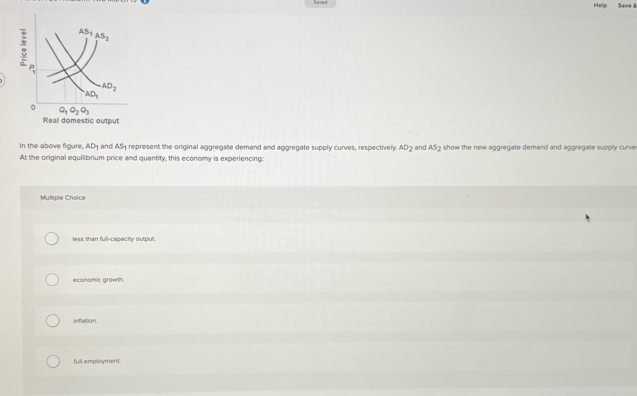 Q3 Real domestic output In the above figure, AD, and AS1 represent