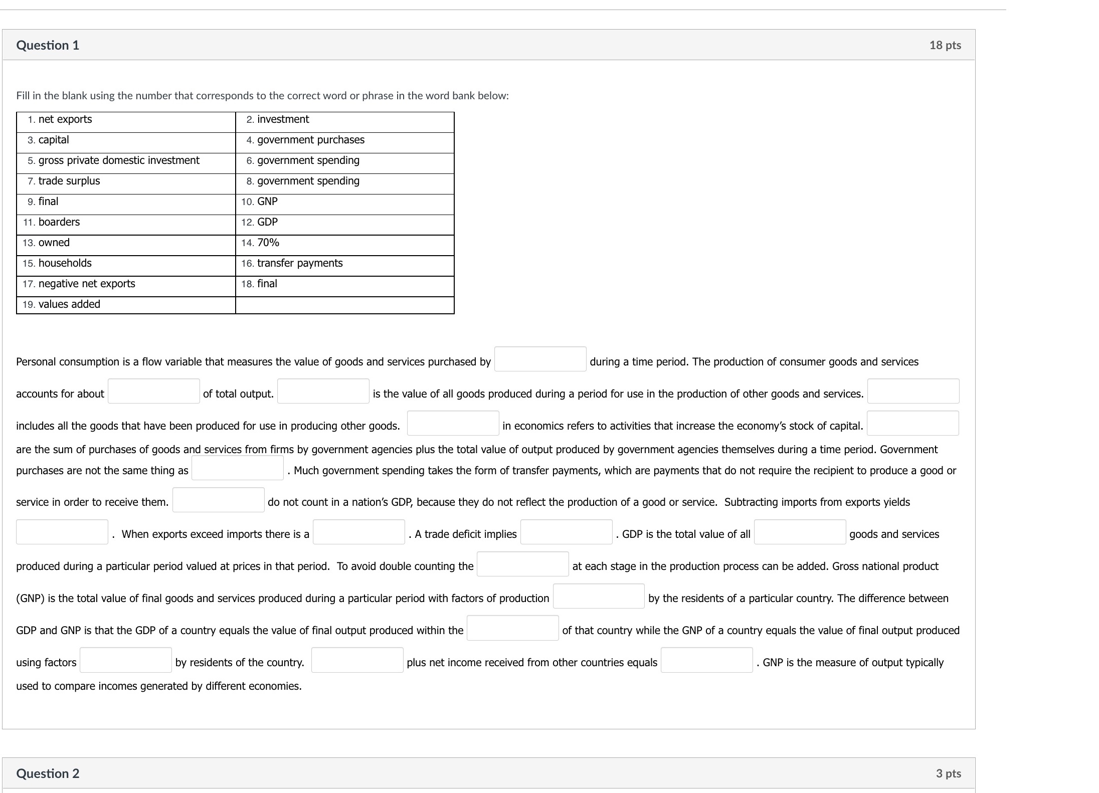 that corresponds to the correct word or phrase in the word bank