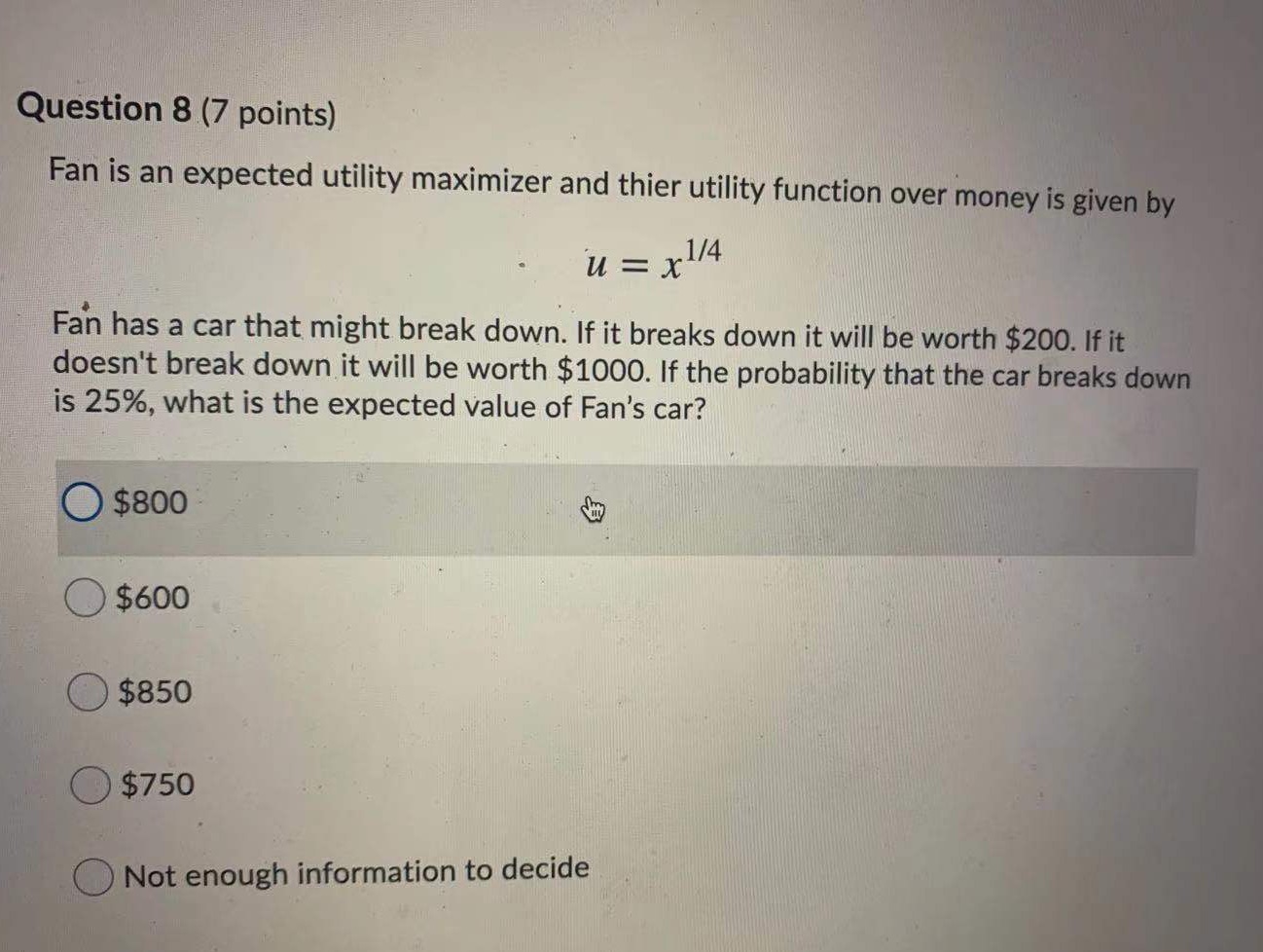 Fan is an expected utility maximizer and thier utility function over money
