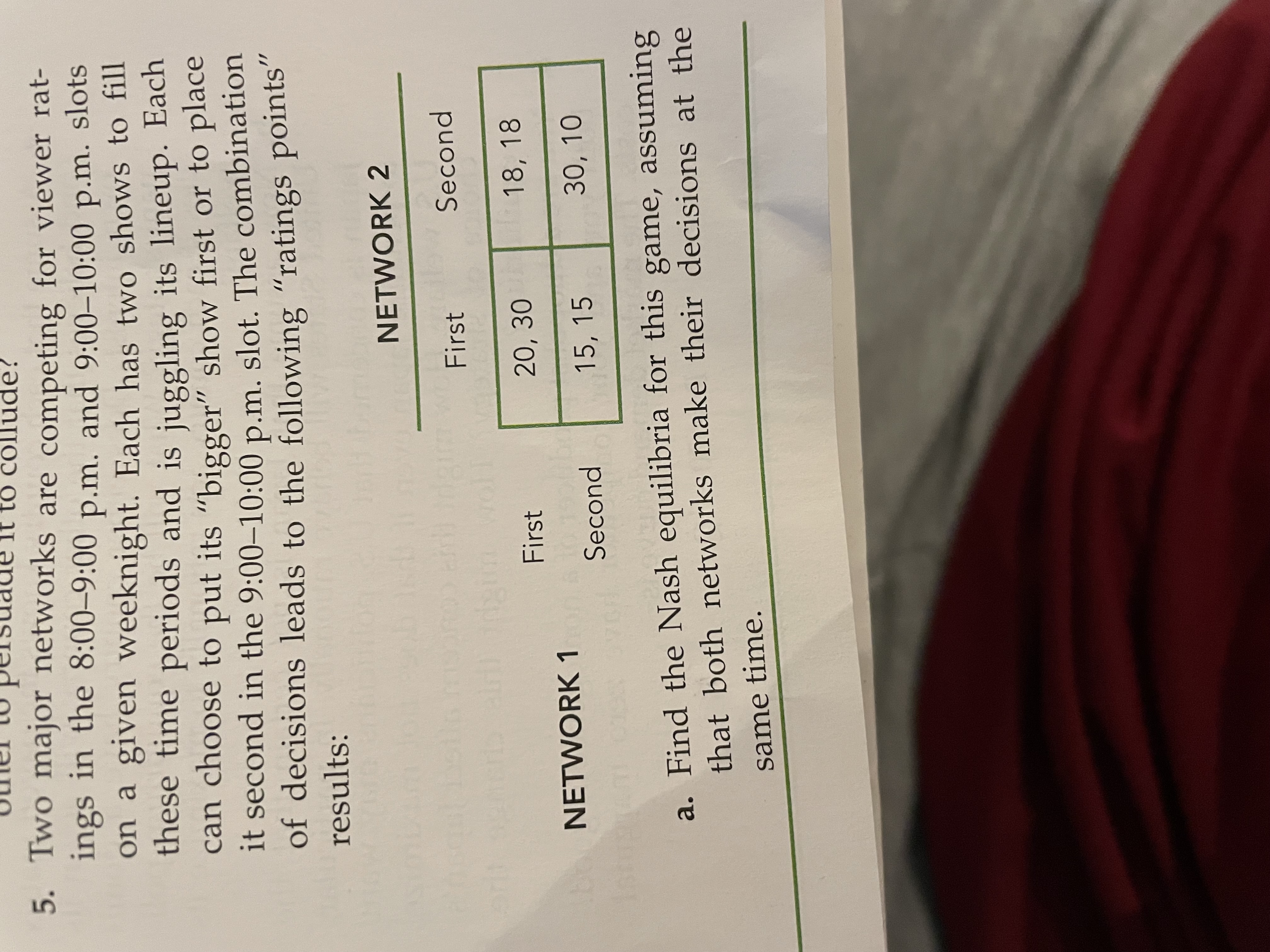 8:00-9:00 p.m. and 9:00-10:00 p.m. slots on a given weeknight. Each has
