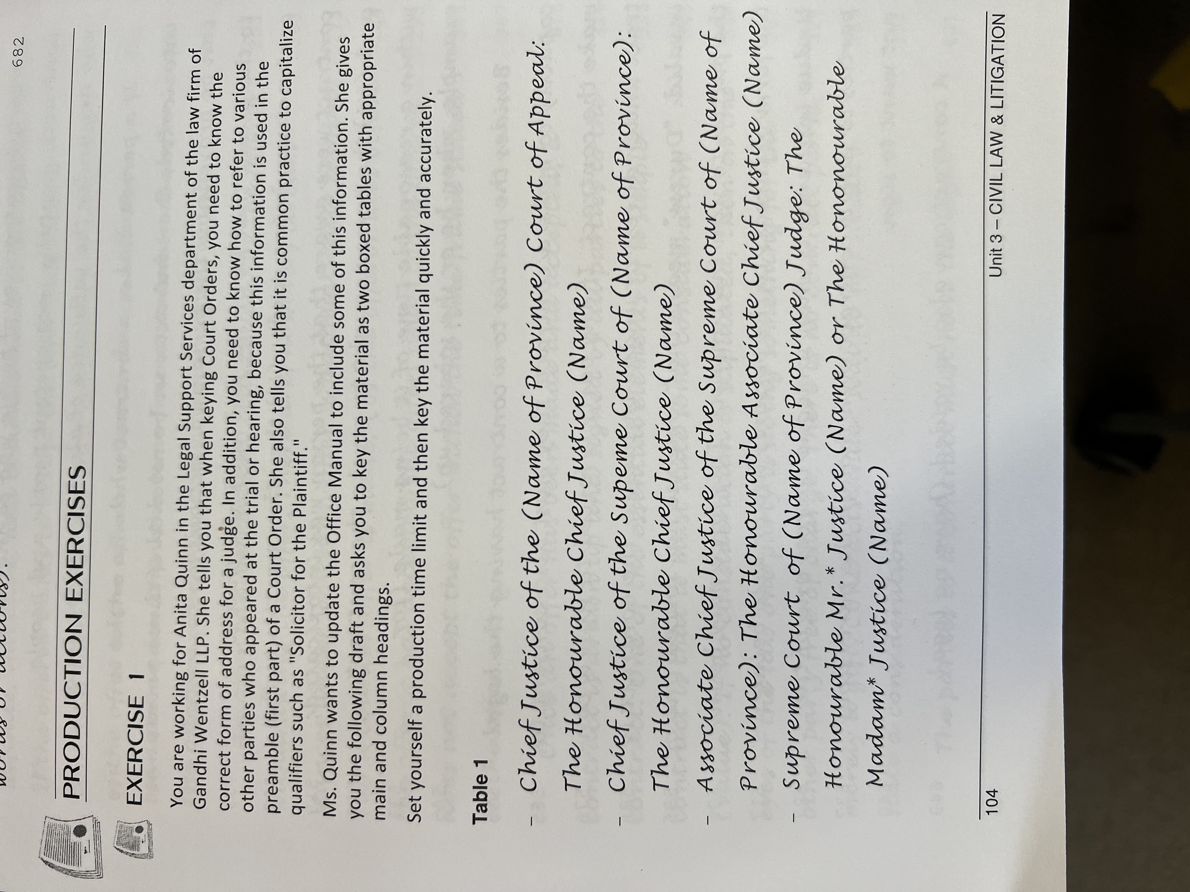 I need help with this exercise please 682 PRODUCTION EXERCISES EXERCISE