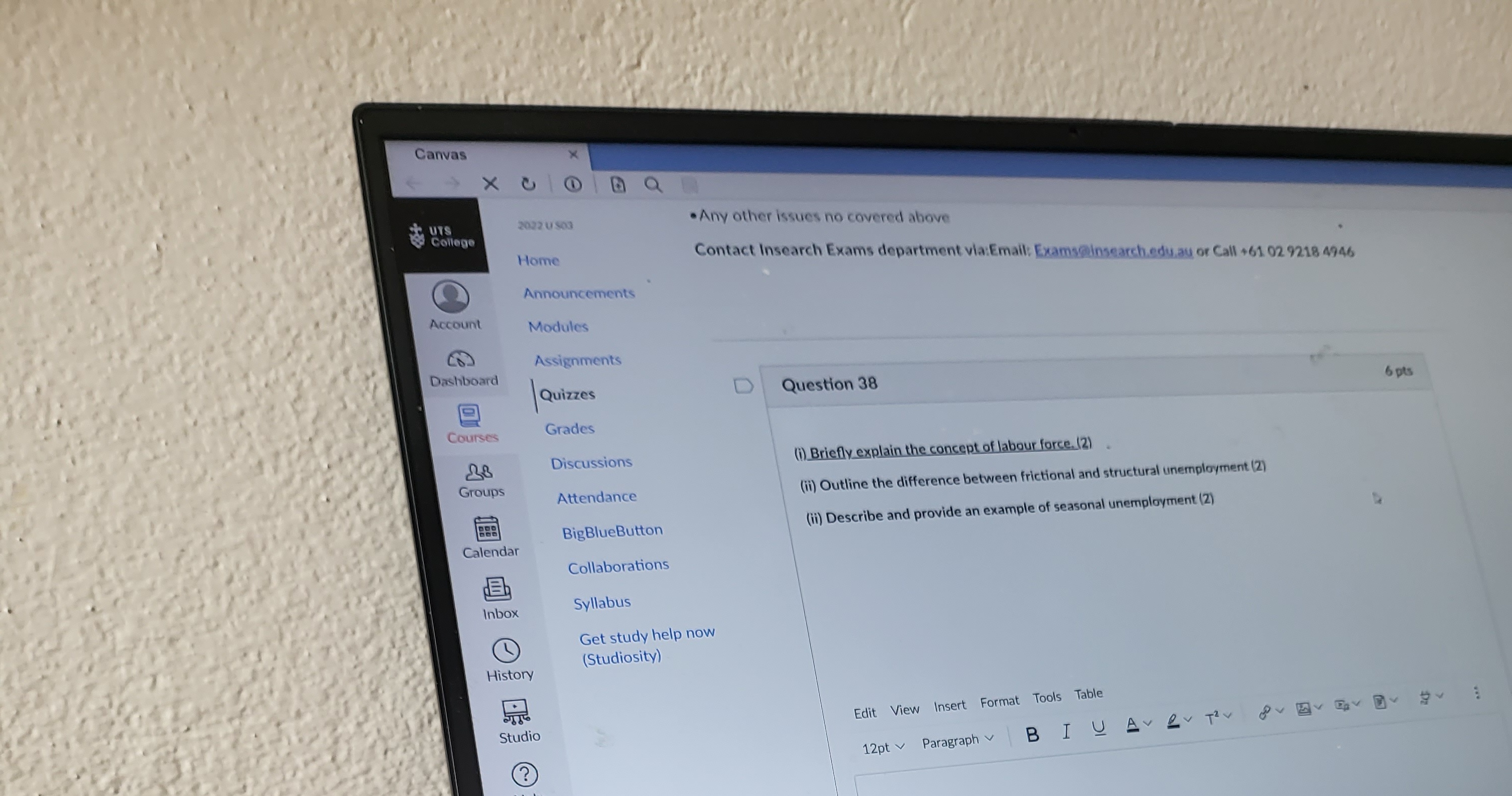 covered above College Home Contact Insearch Exams department via:Email: Exams@insearch.edu.au or Call