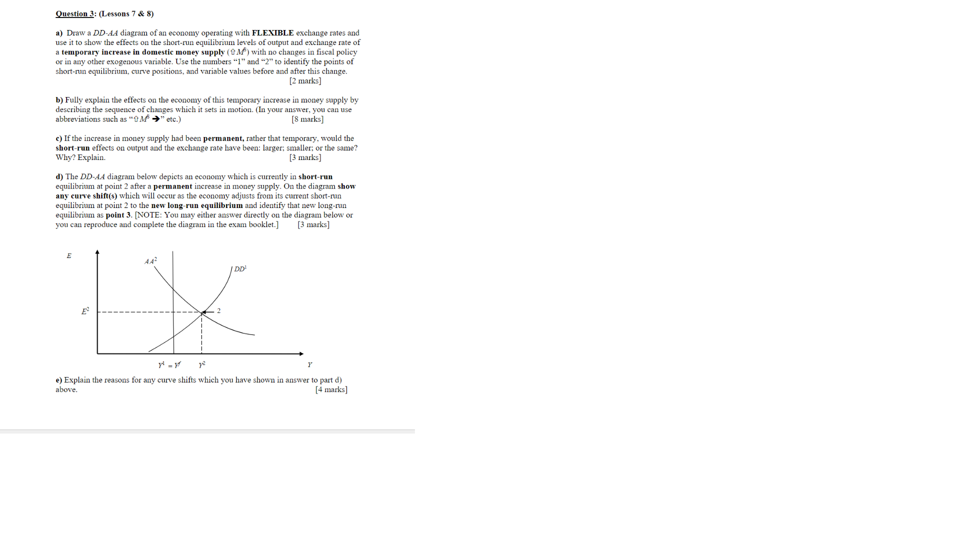  Question 3: (Lessons 7 & 8) a) Draw a DD-AA diagram