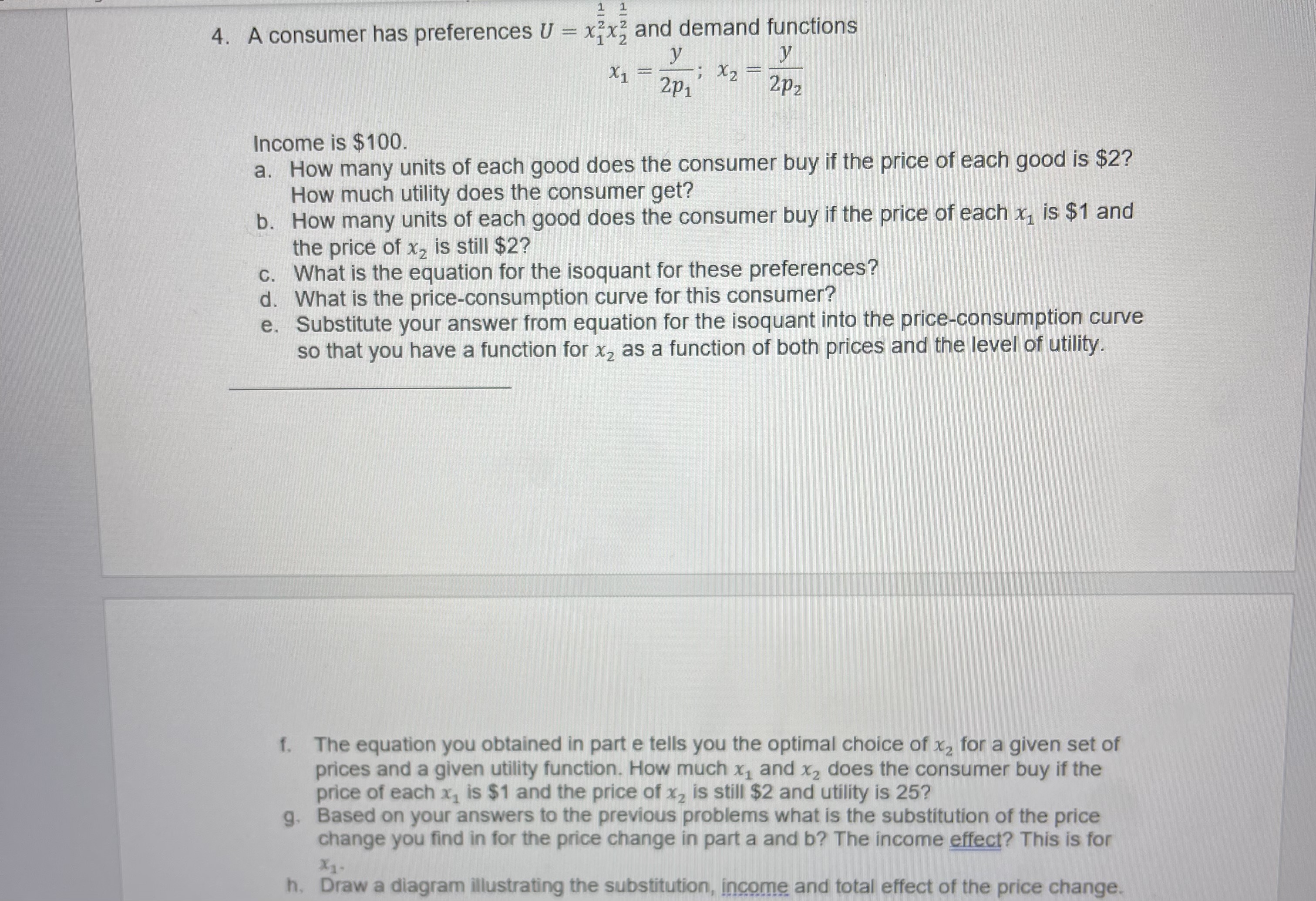 functions y y X1 2p1 X2 2p2 Income is $100. a. How