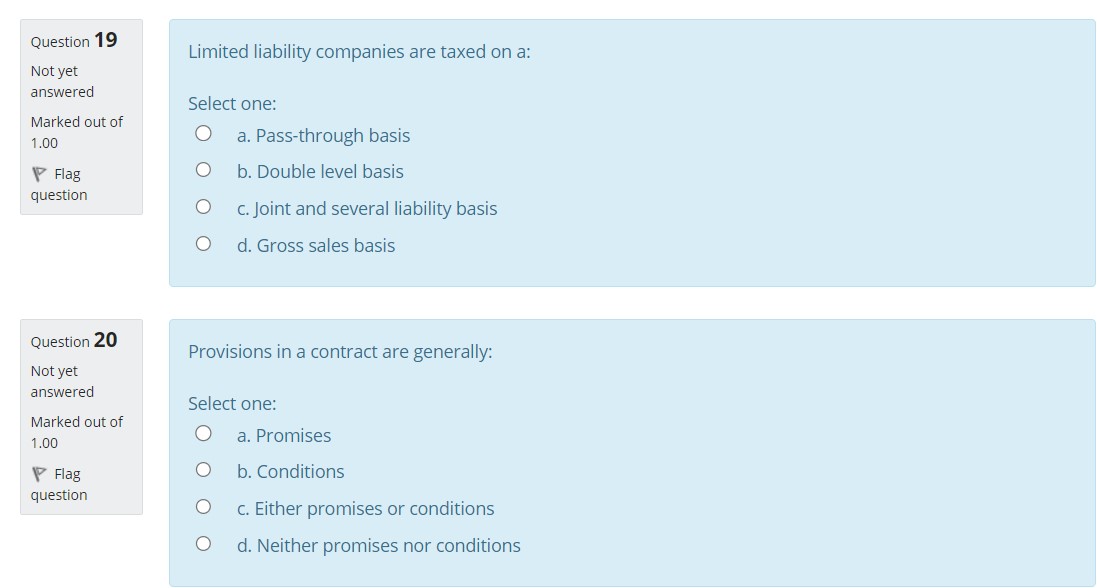 and several liability basis O d. Gross sales basis Question 20 Provisions