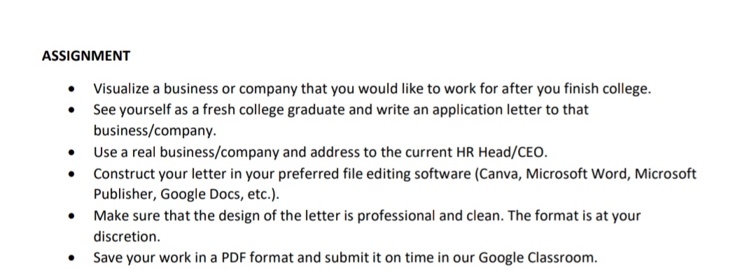  ASSIGNMENT . Visualize a business or company that you would like