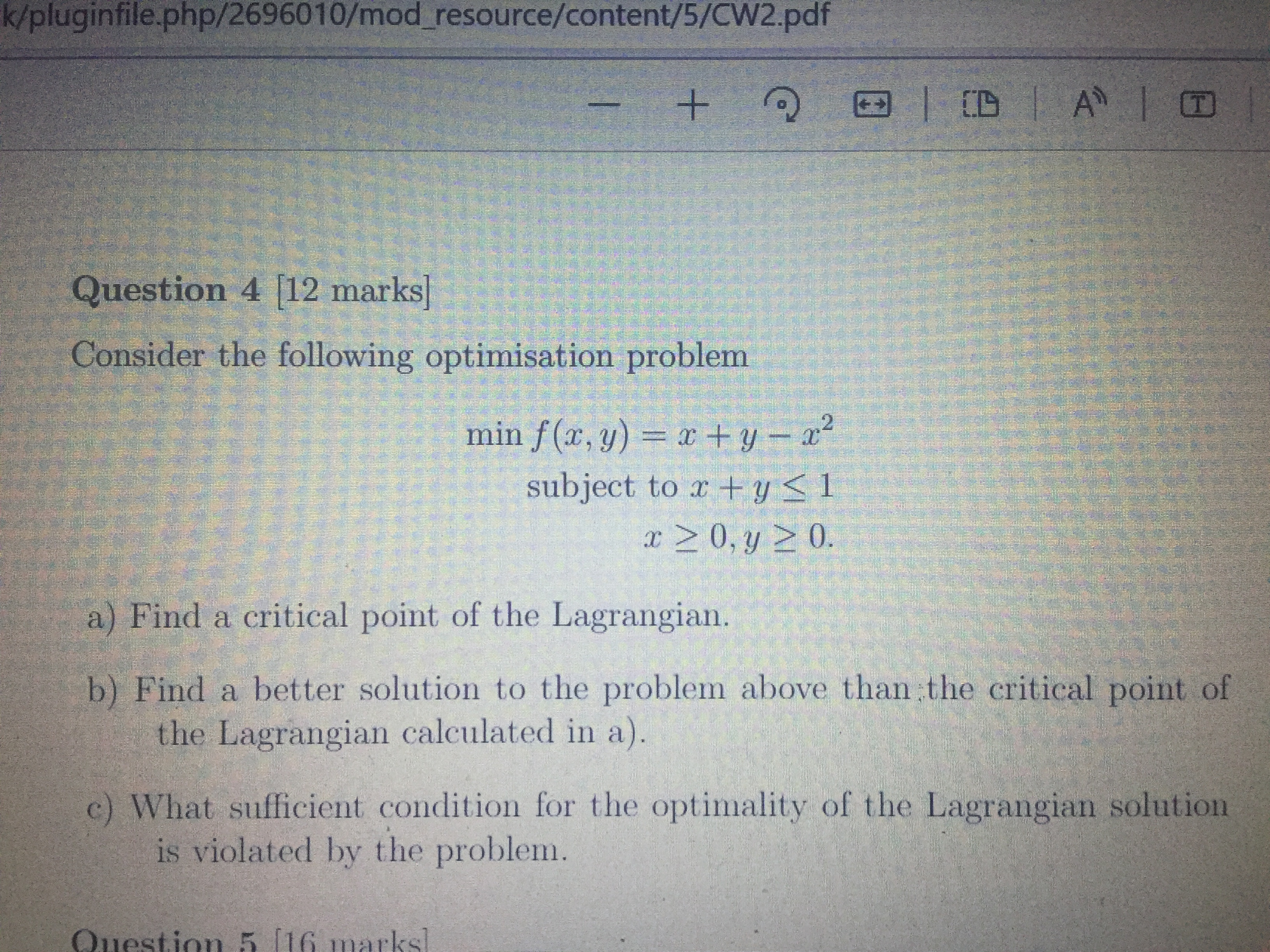 min f(x, y) =xty-x2 subject to r +y - 1 x 2