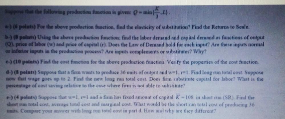 Problem 4 - Optimal production The Acme Corp produces widgets using labor