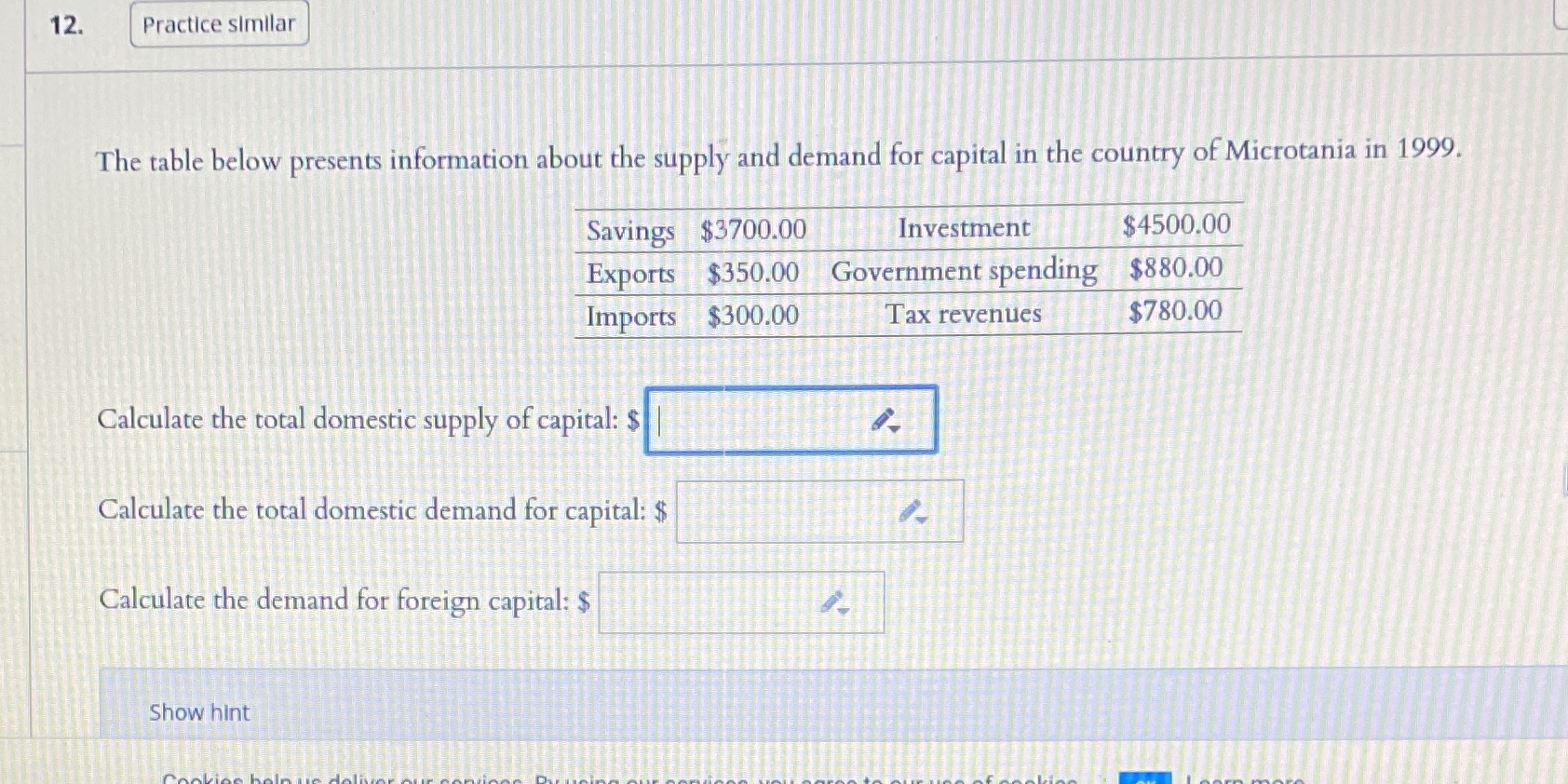 chapter 10 question 12 12. Practice similar The table below presents