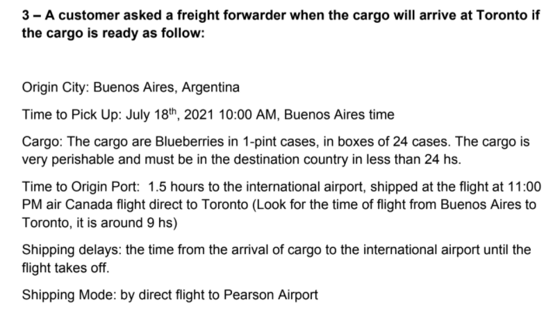 no delay in consolidating in a refrigerated container. Time to Destination: if