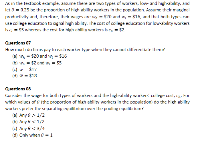 workers, low and high-ability, and let :9 = {125 be the proportion
