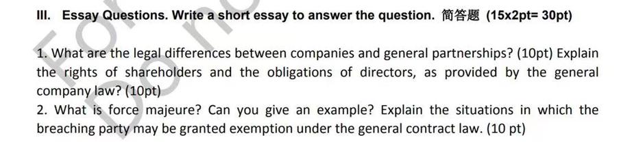 MMM (15x2pt= 30pt) 1. What are the legal differences between companies and