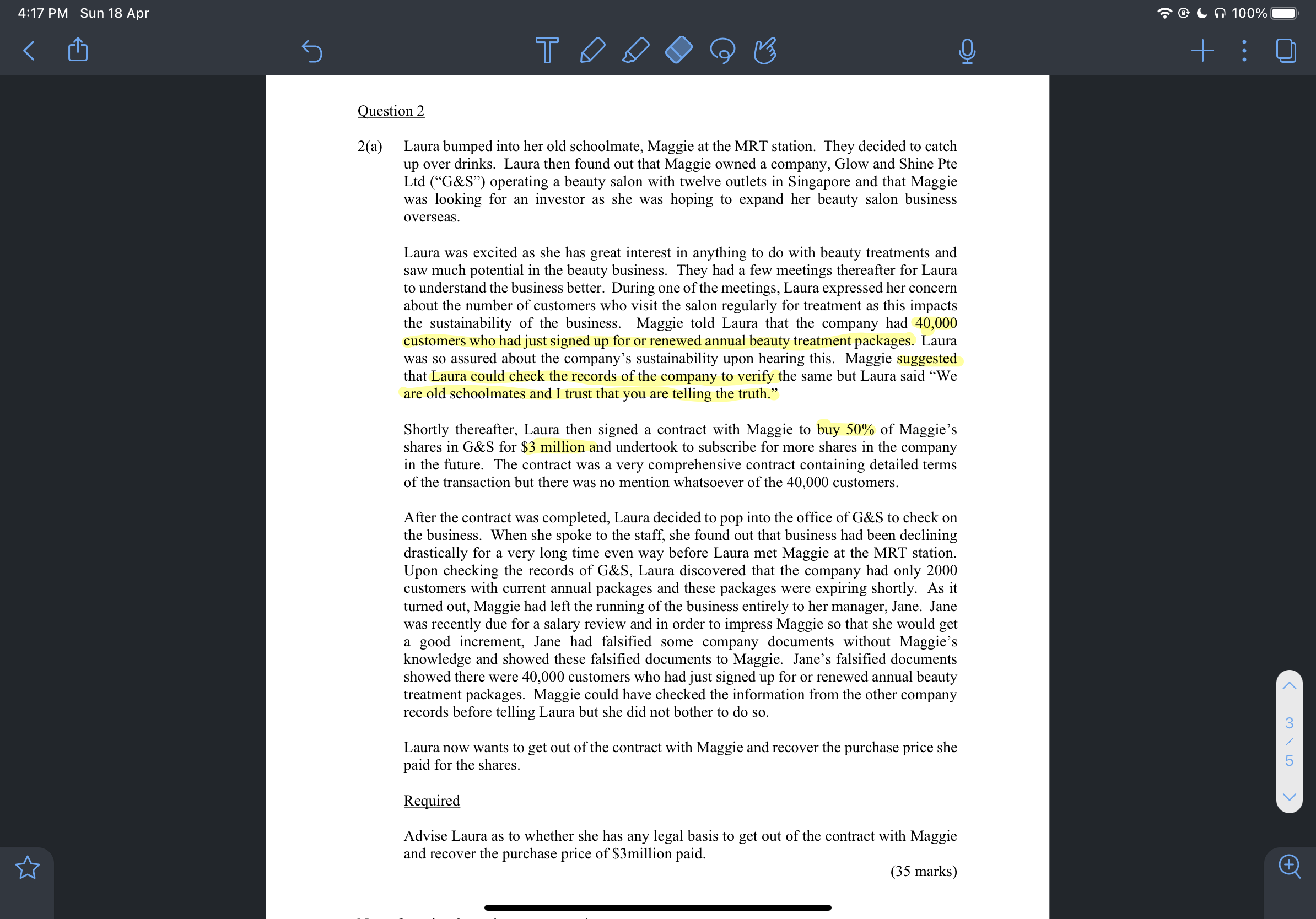 Sun 18 Apr Question 2 2(3) Laura bumped into her old schoolmate,