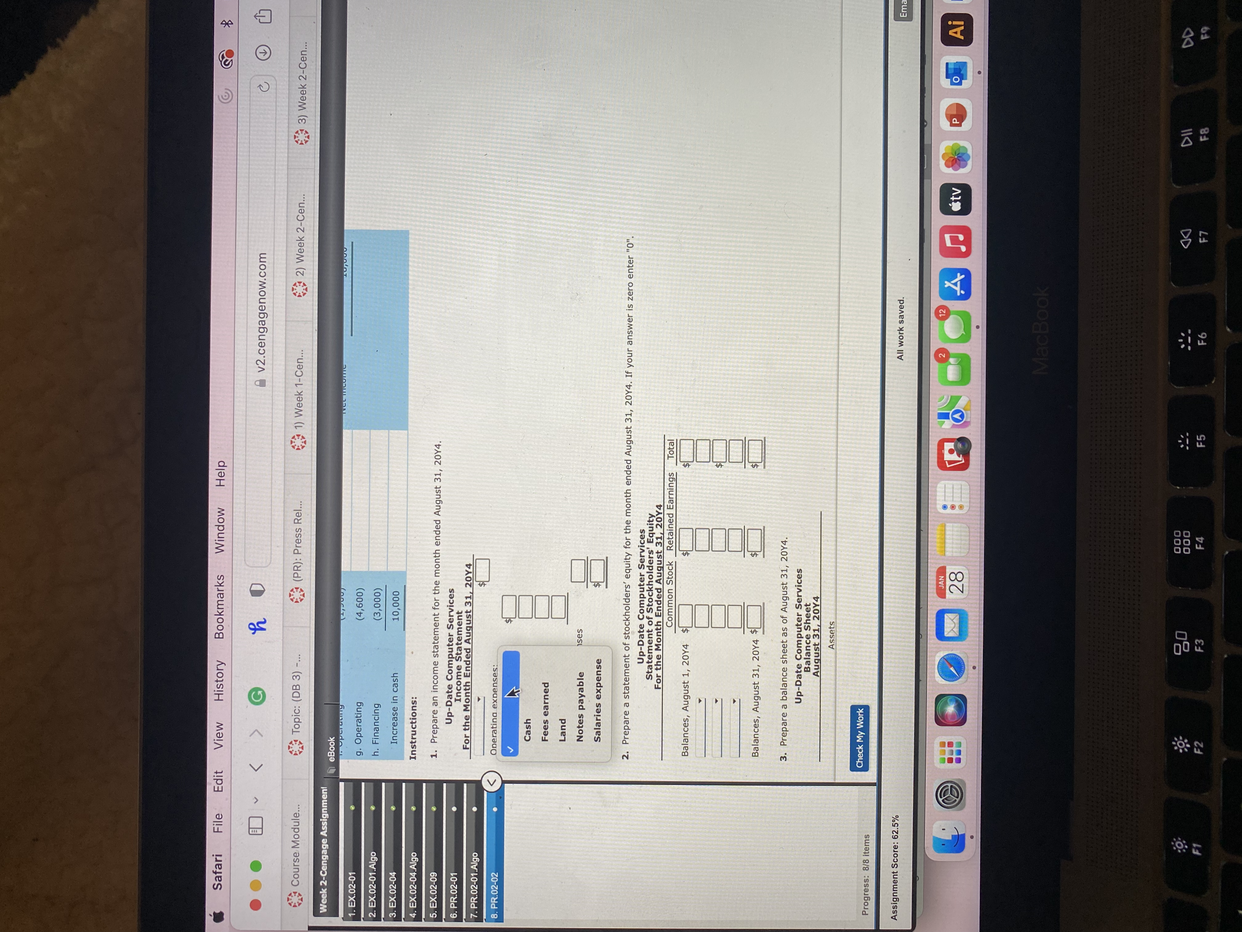 One:CashFees earnedLandNotes payableSalaries expense=$?Choose One:CashFees earnedLandNotes payableRent expense=?Choose One:Automobile expenseCashDividendsLandNotes payable=?Choose One:CashLandMiscellaneous