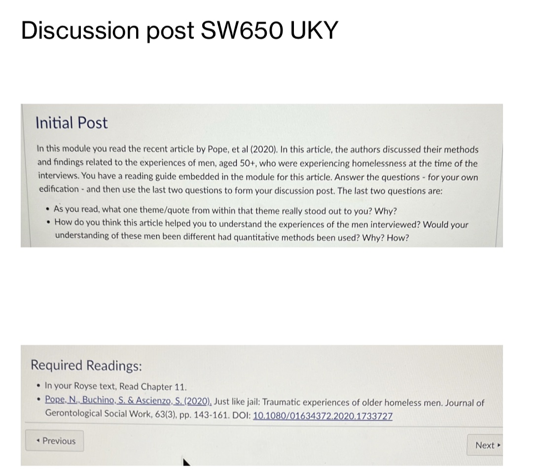  Discussion post SW650 UKY Initial Post In this module you read