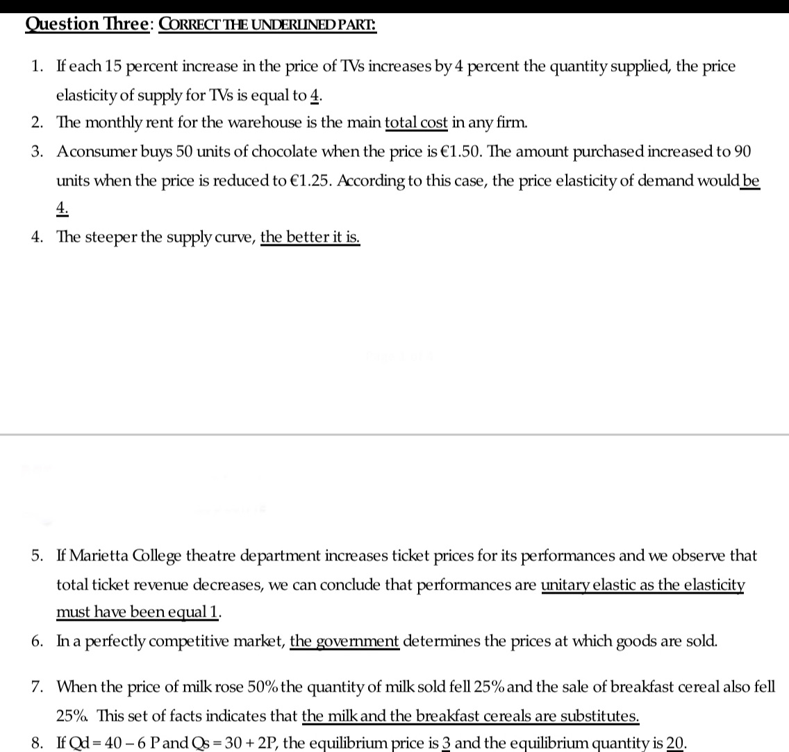 Question Three: CORRECT THE UNDERLINED PART. 1. If each 15 percent