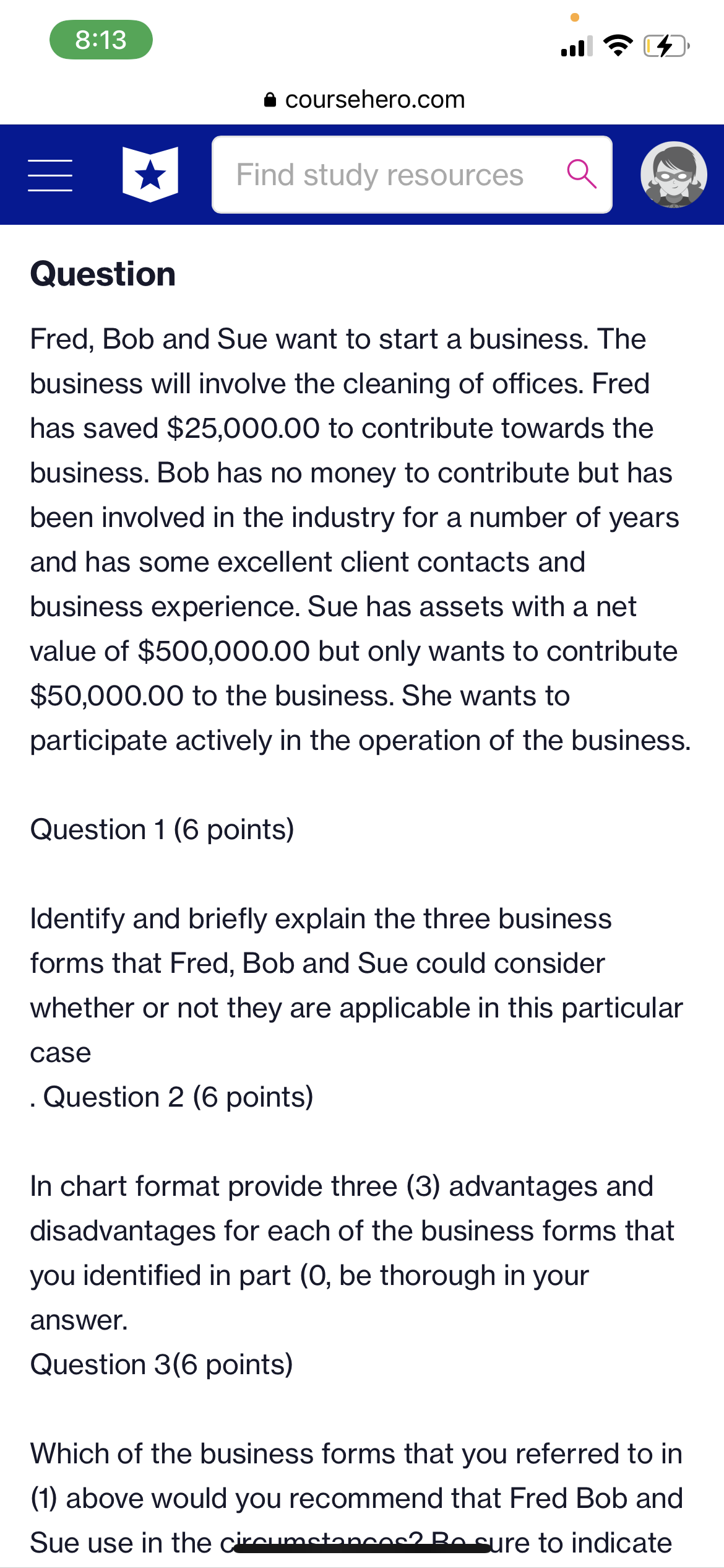 business will involve the cleaning of offices. Fred has saved $25,000.00 to