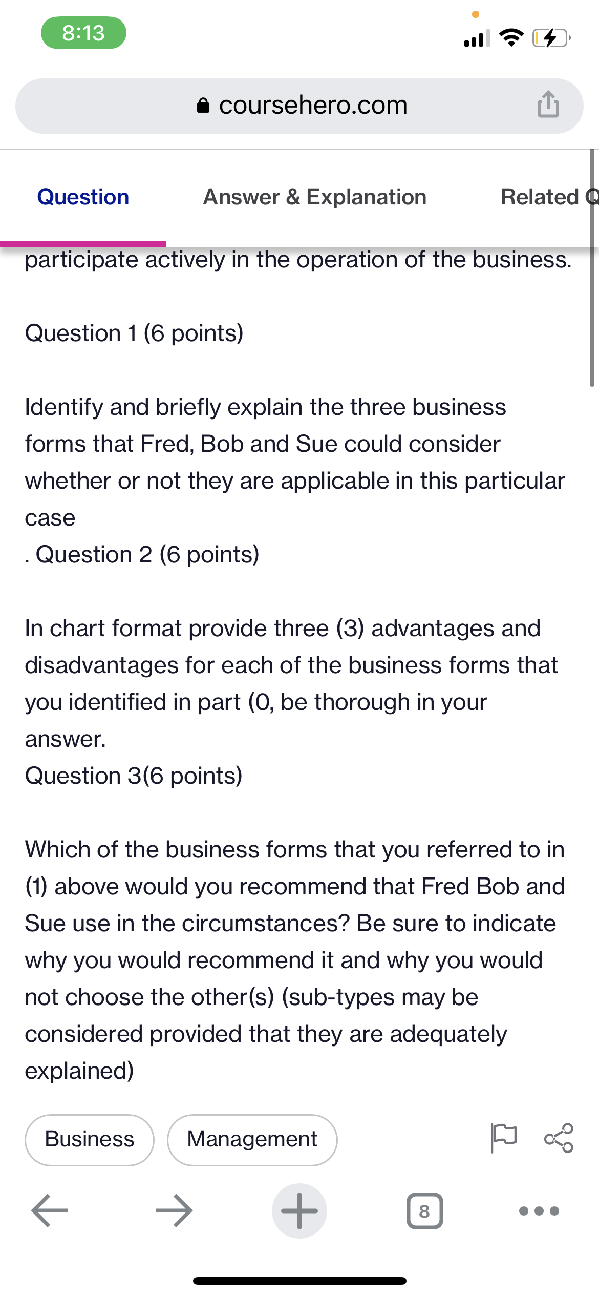 contribute towards the business. Bob has no money to contribute but has