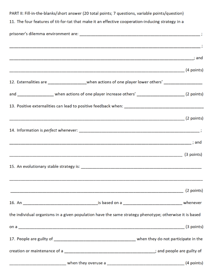 PART II: Fill-intheblanksfshon answer [20 total points; 7 questions, variable pointslquestio