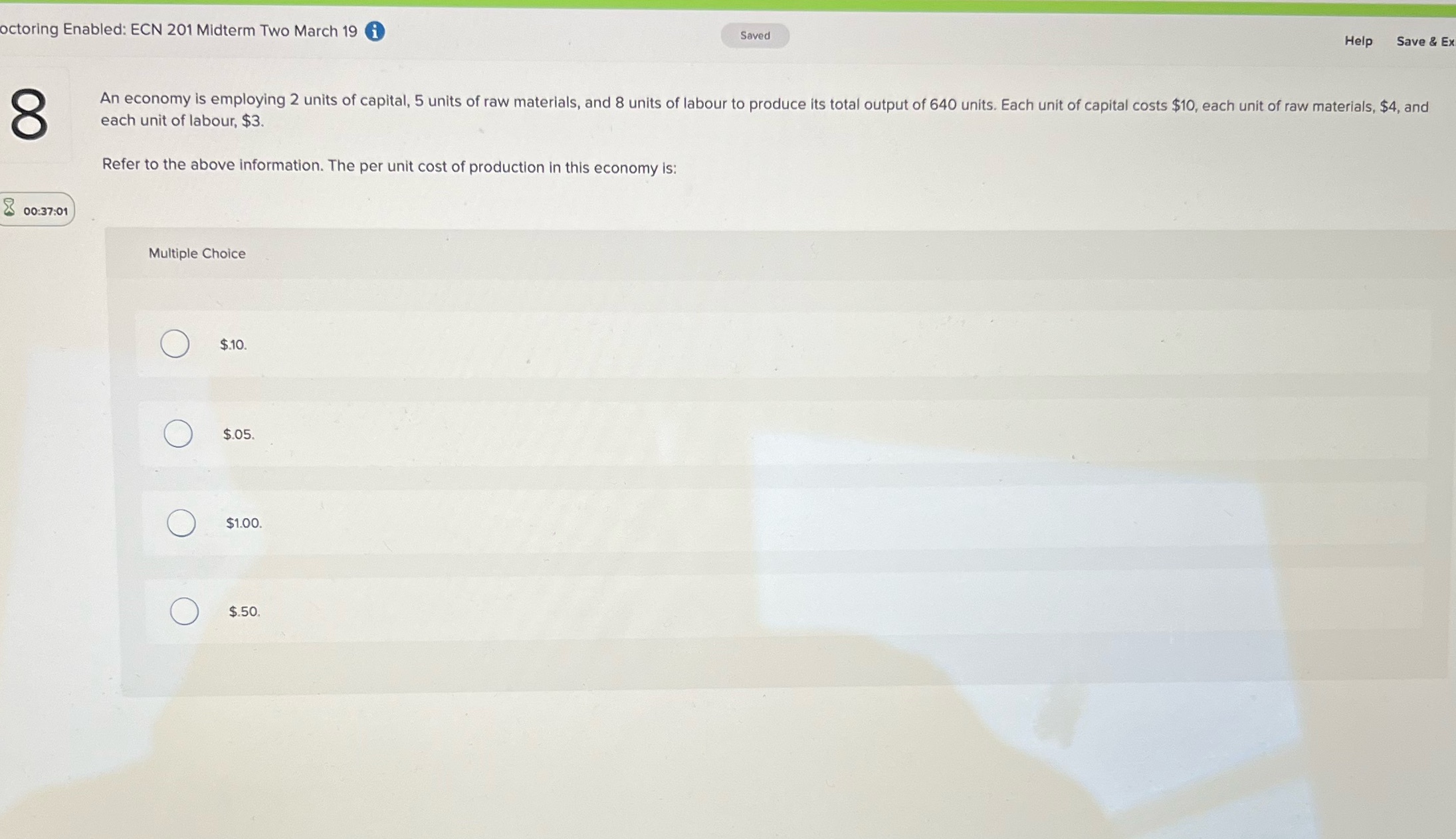 Save & Ex 8 An economy is employing 2 units of capital,