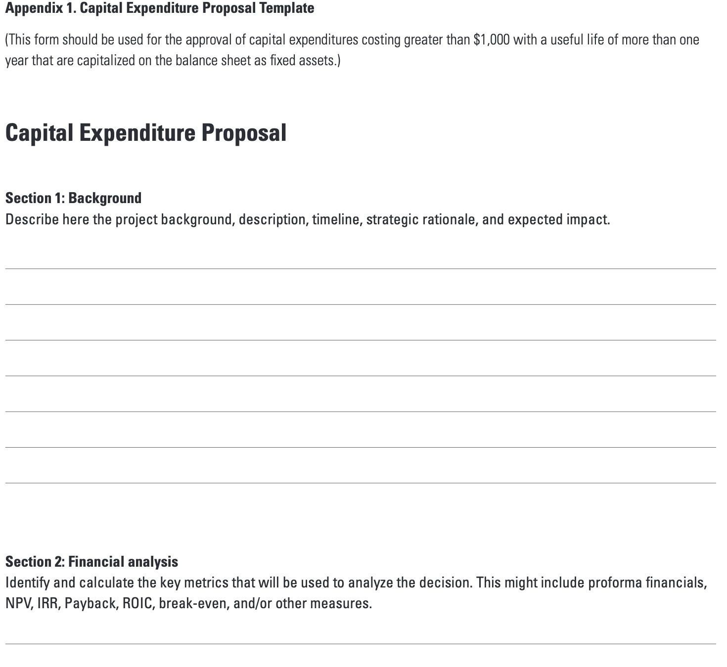  Appendix 1. Capital Expenditure Proposal Template (This form should be used