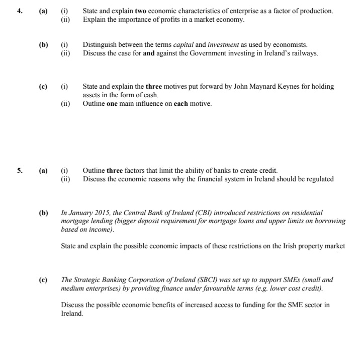 the importance of profits in a market economy. (b) (i) Distinguish between