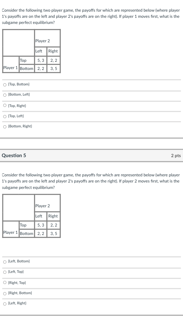 Consider the following two player game, the payoffs for which are