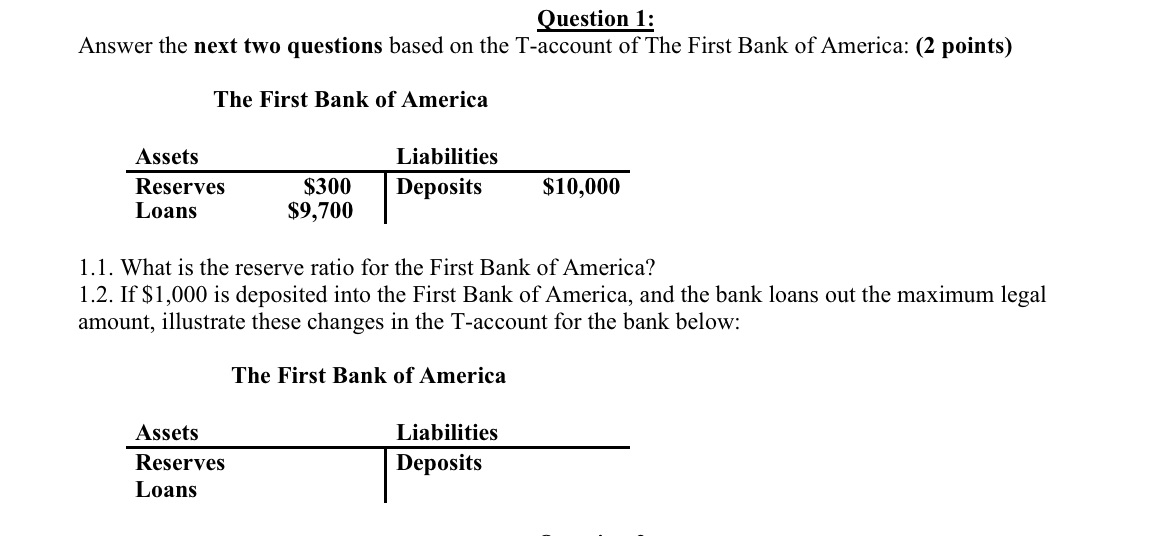 of The First Bank of America: (2 points) The First Bank of