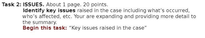 raised in the case including what's occurred, who's affected, etc. Your are