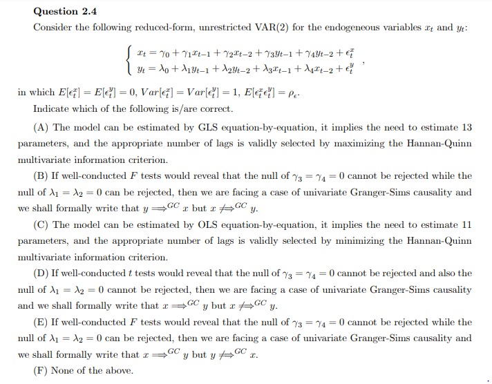 written in structural form. (B) If all the matrices of vector autoregressive