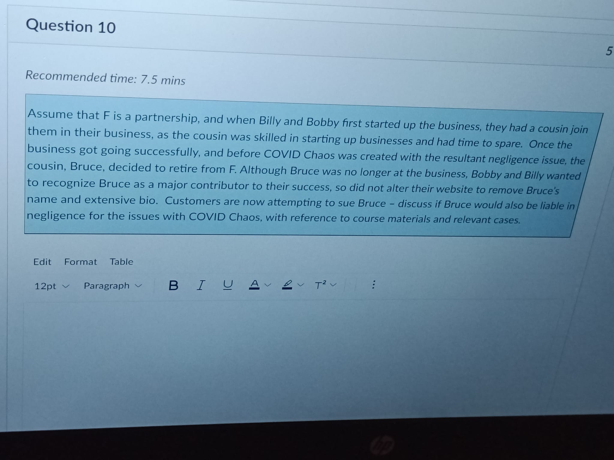 the business. Discuss the strengths of Billy's argument with reference to course