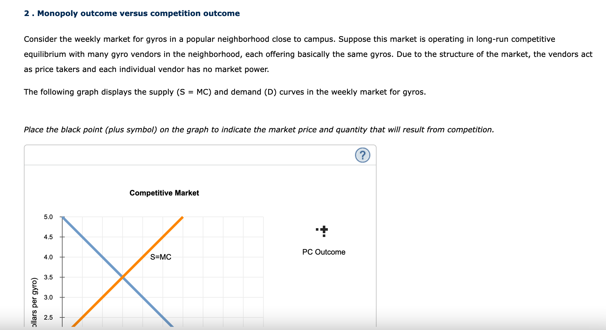  2 . Monopoly outcome versus competition outcome Consider the weekly market