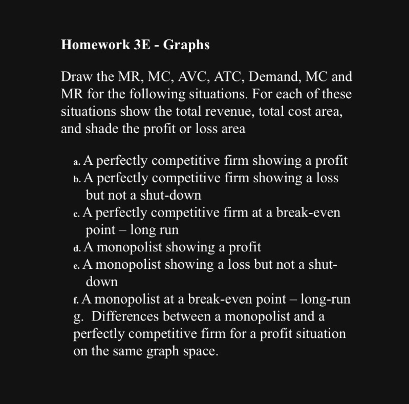 thank you. Homework 3E - Graphs Draw the MR, MC, AVC, ATC,