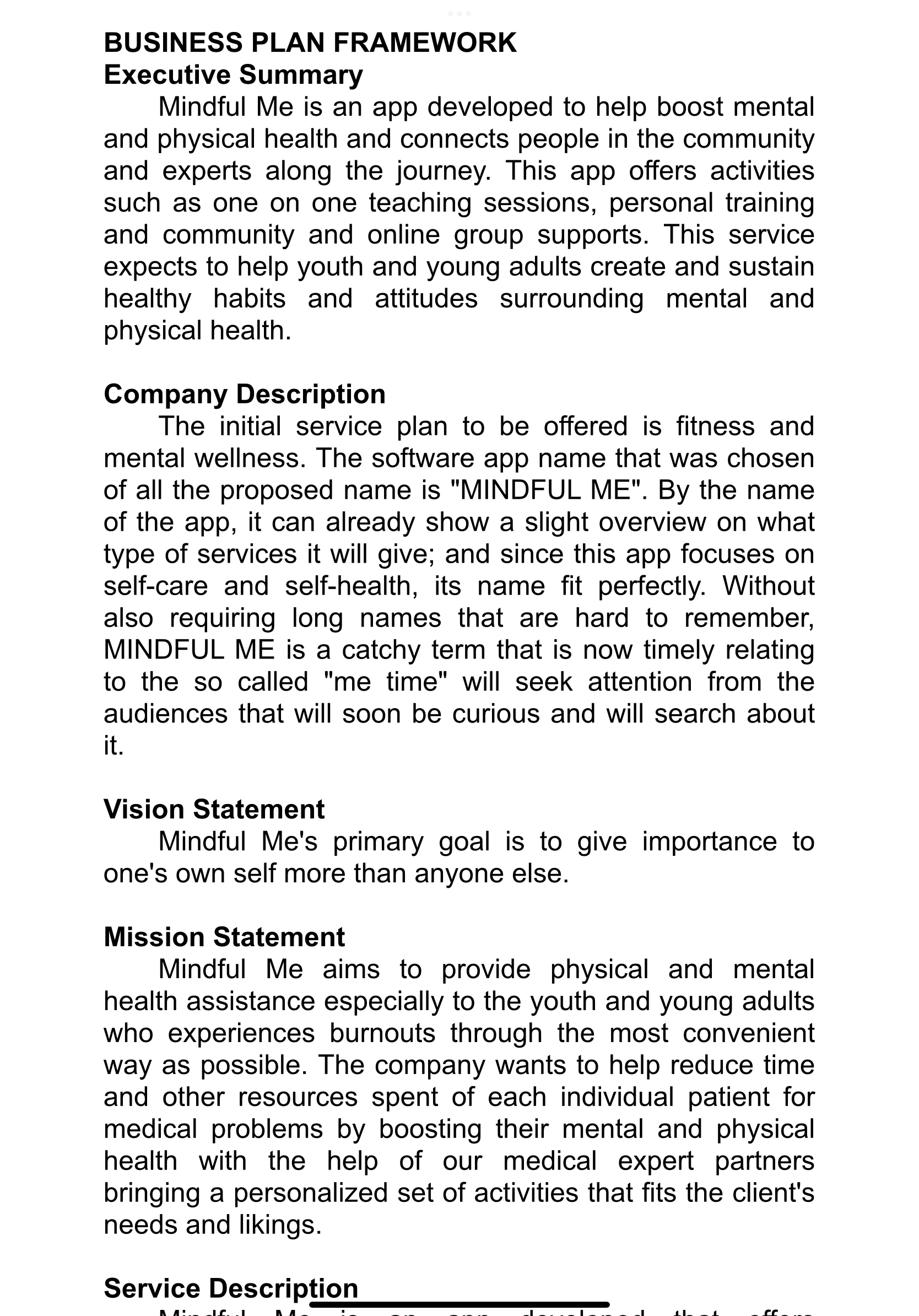  answer at length the ff qs based on the business MINDFUL