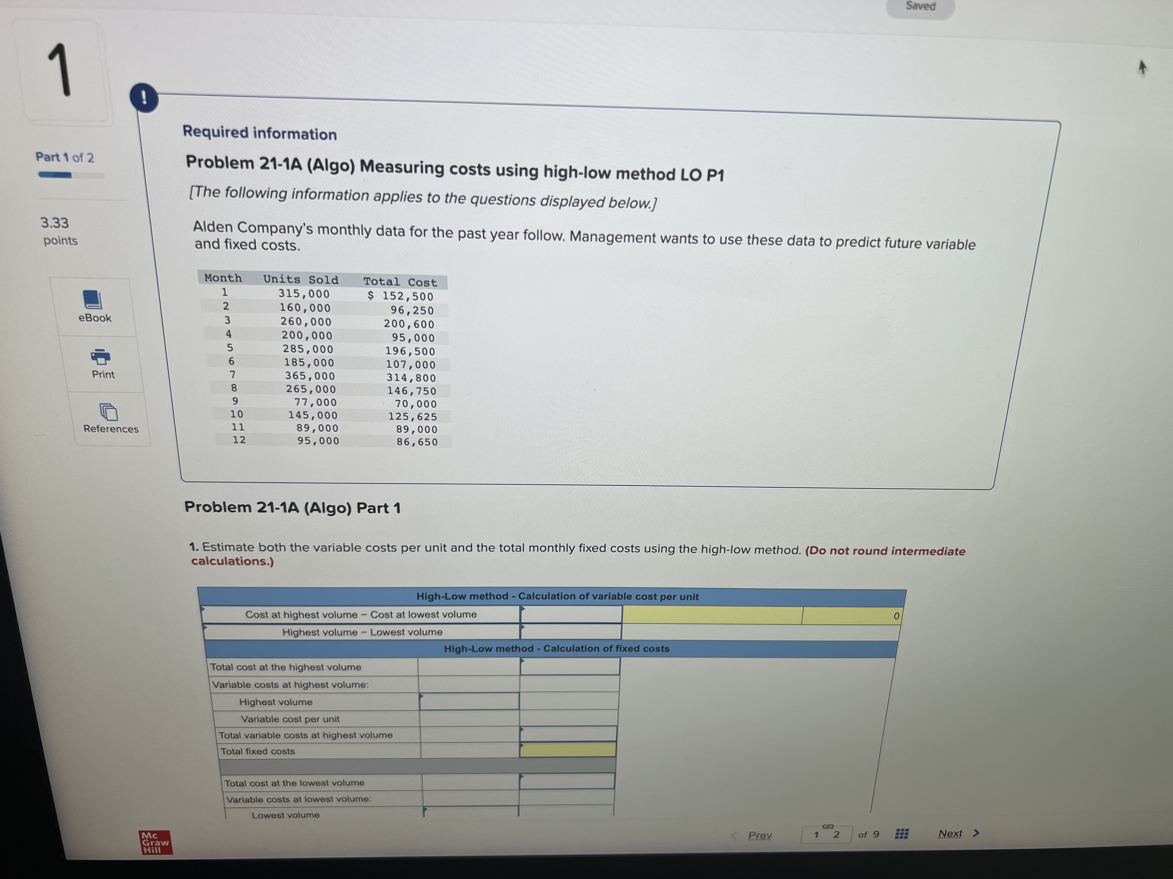 C2, A1, P2 [The following information applies to the questions displayed below.]