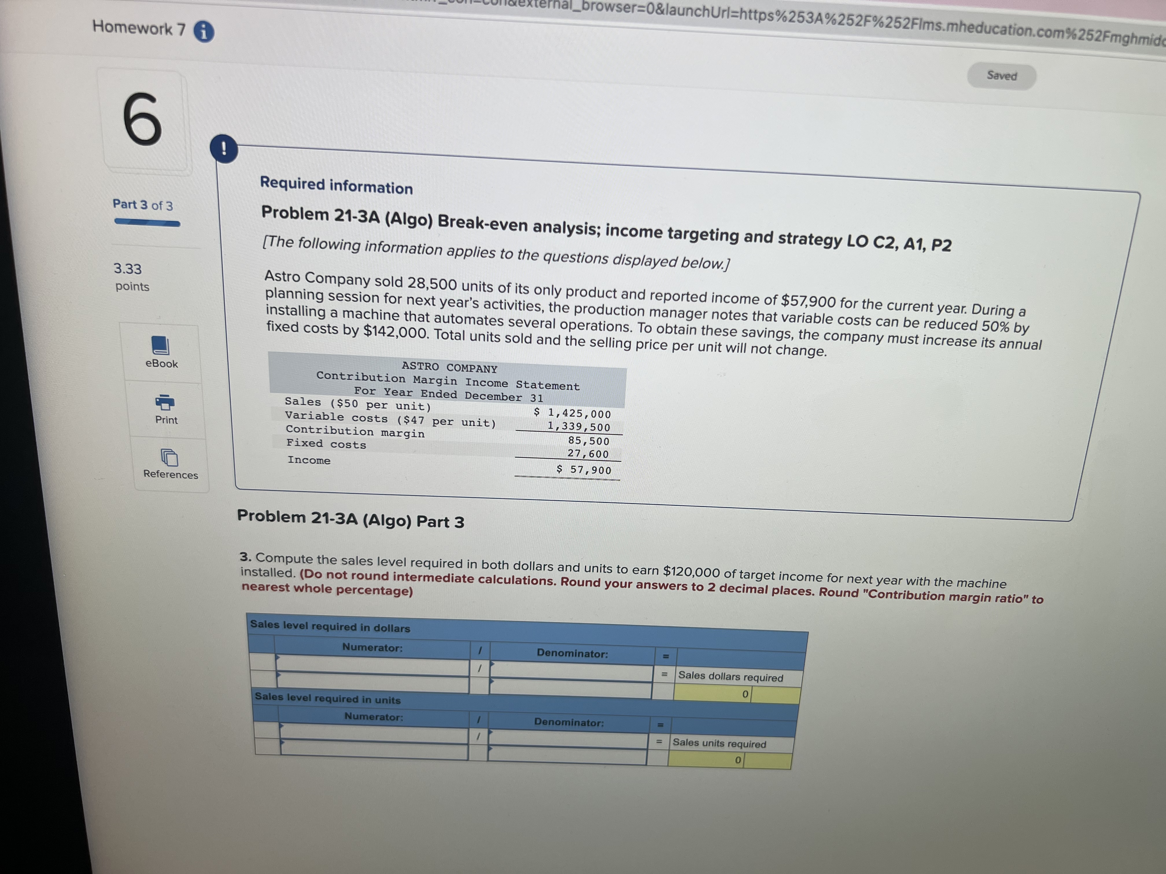 Part 1 1. Compute the break-even point in dollar sales for next
