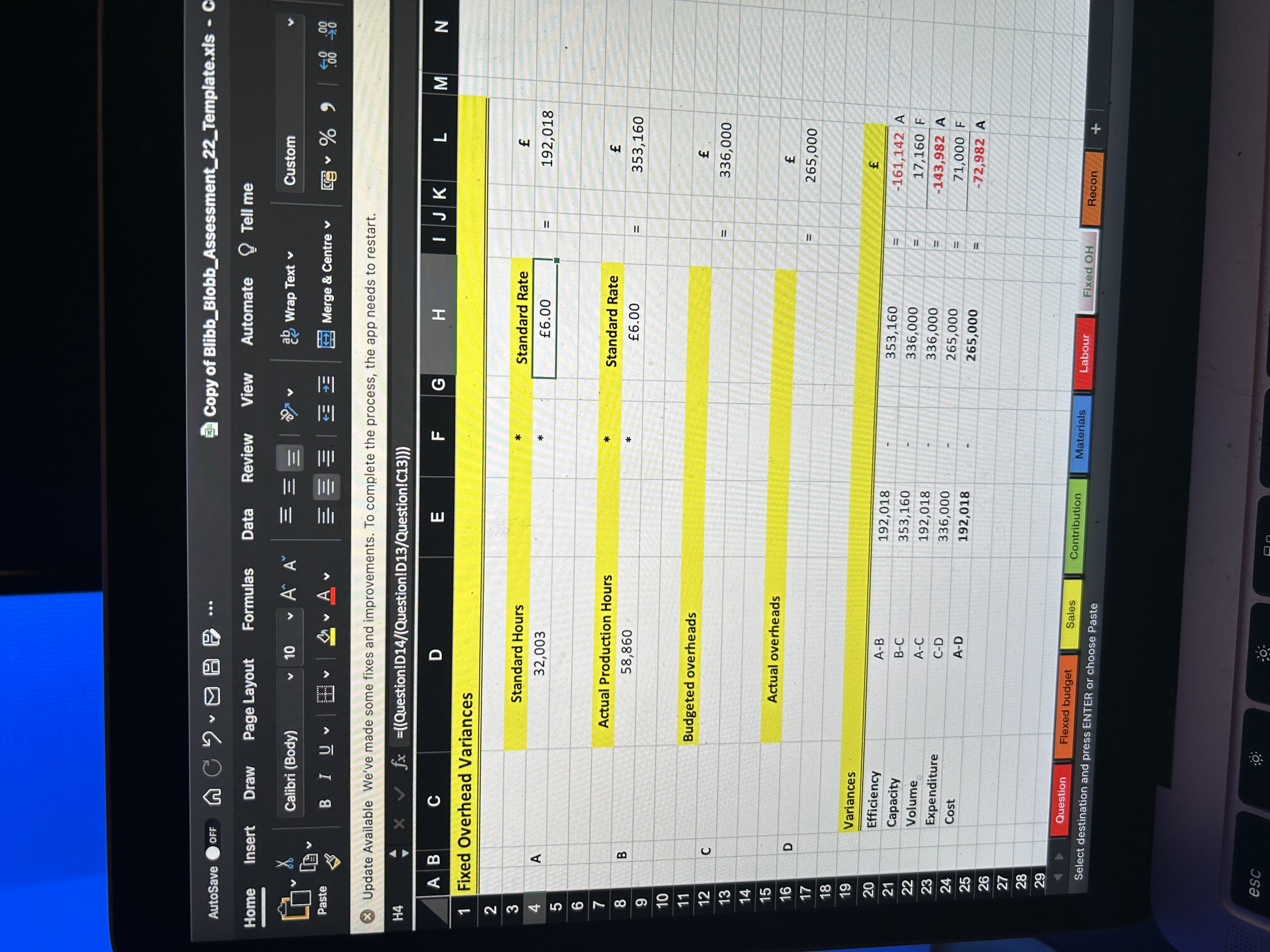 X V ABC D LL I KLM Z O Contribution Variances Standard