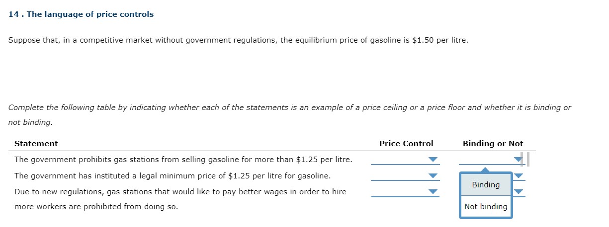 help, thanks 14 . The language of price controls Suppose that, in