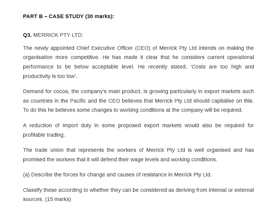 newly appointed Chief Executive Officer (CEO) of Merrick Pty Ltd intends on