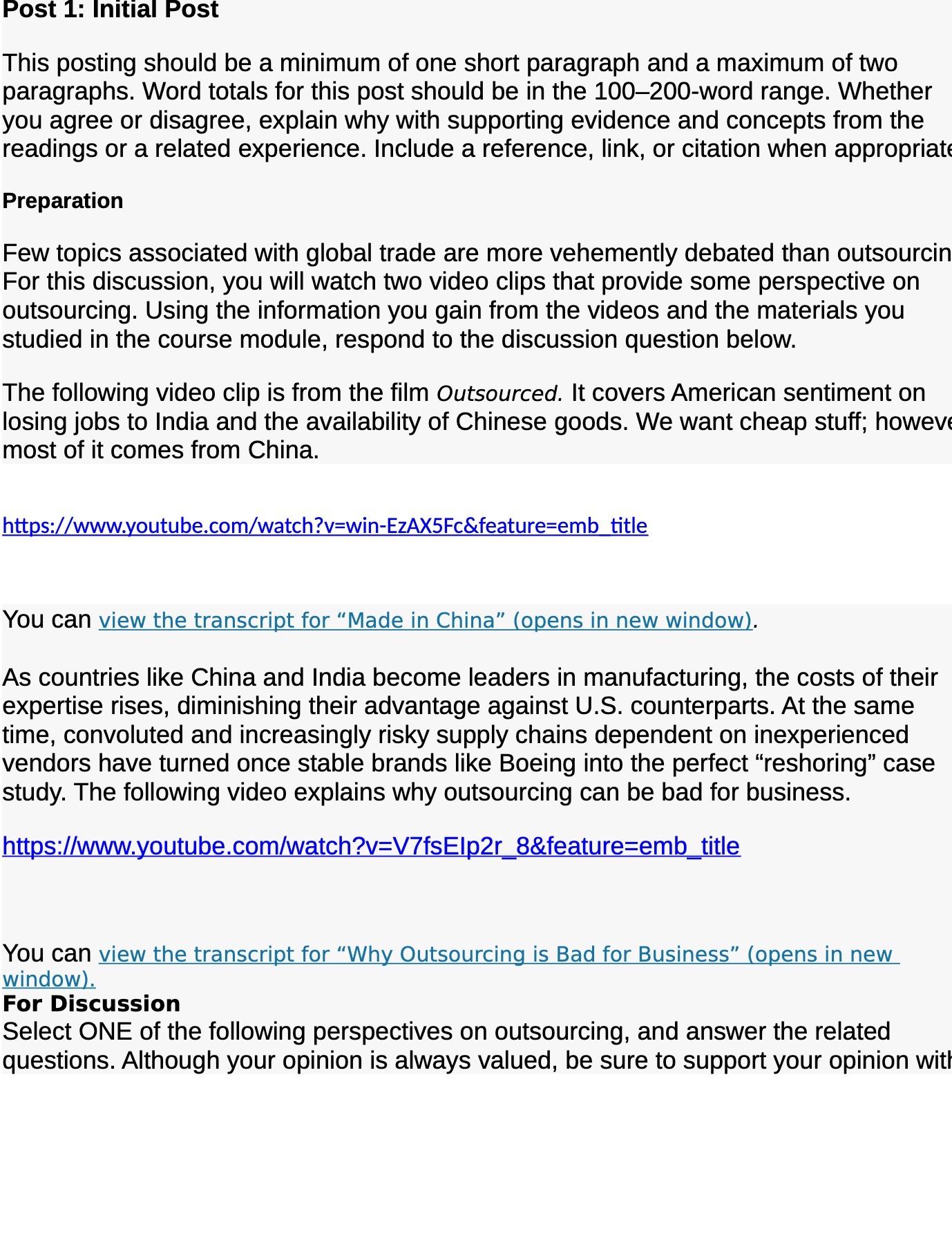  Post 1: Initial Post This posting should be a minimum of