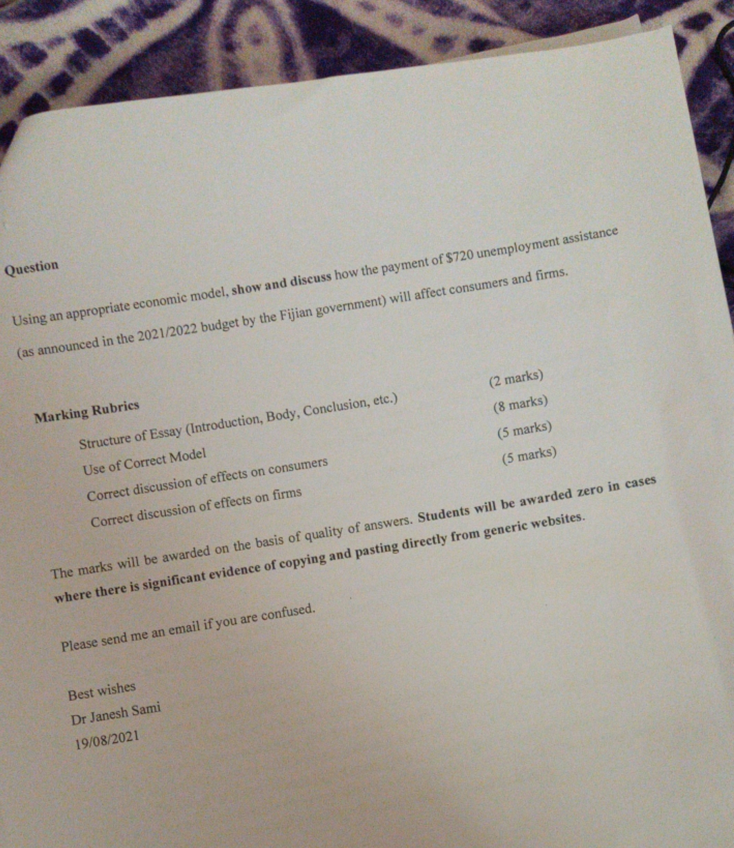  economics question Question Using an appropriate economic model, show and discuss