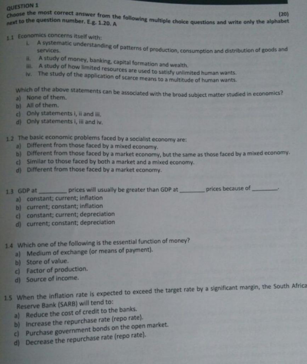 please answer QUESTION 1 choose the most correct answer from the