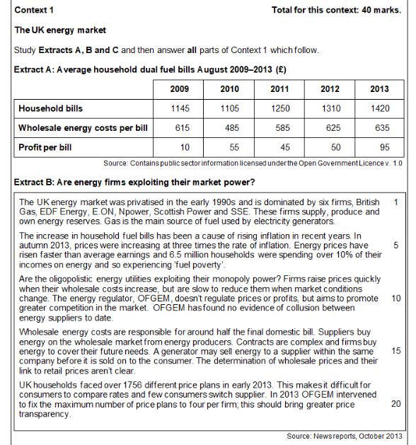 The UK energy market Study Extracts A, B and C and then
