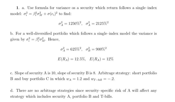 E(RA) = 12% c. Slope of security A is 10, slope of