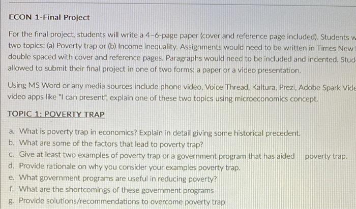 ECON 1-Final Project For the final project, students will write a